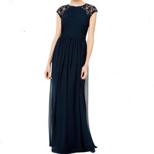 Bill Levkoff Dress Gown Navy Chiffon Lace 10 NWT